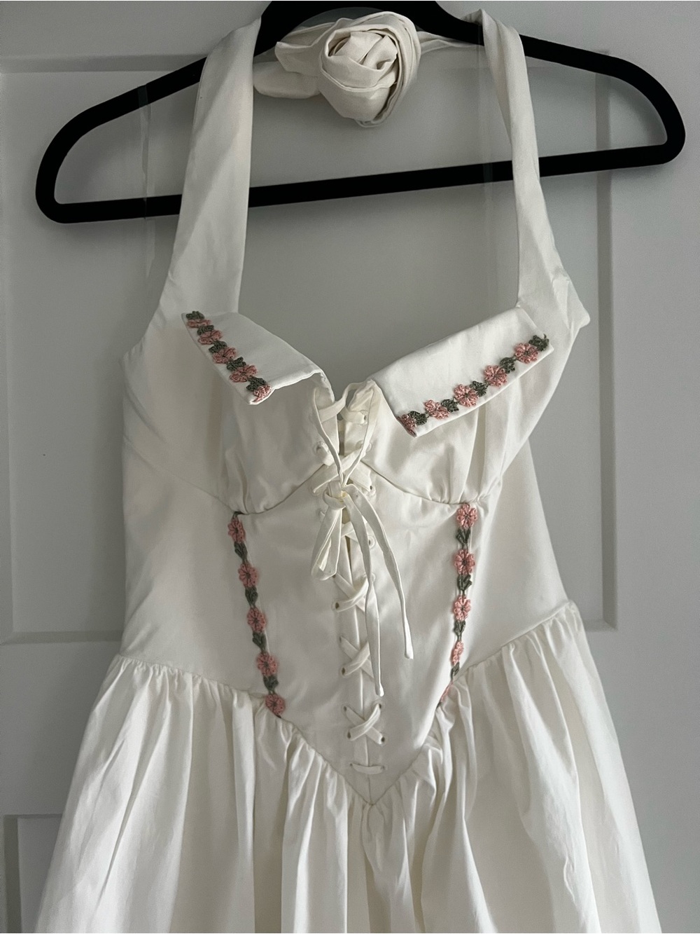 House of CB White Midi Halter Dress with Pink Floral Trim - Picture 10 of 14